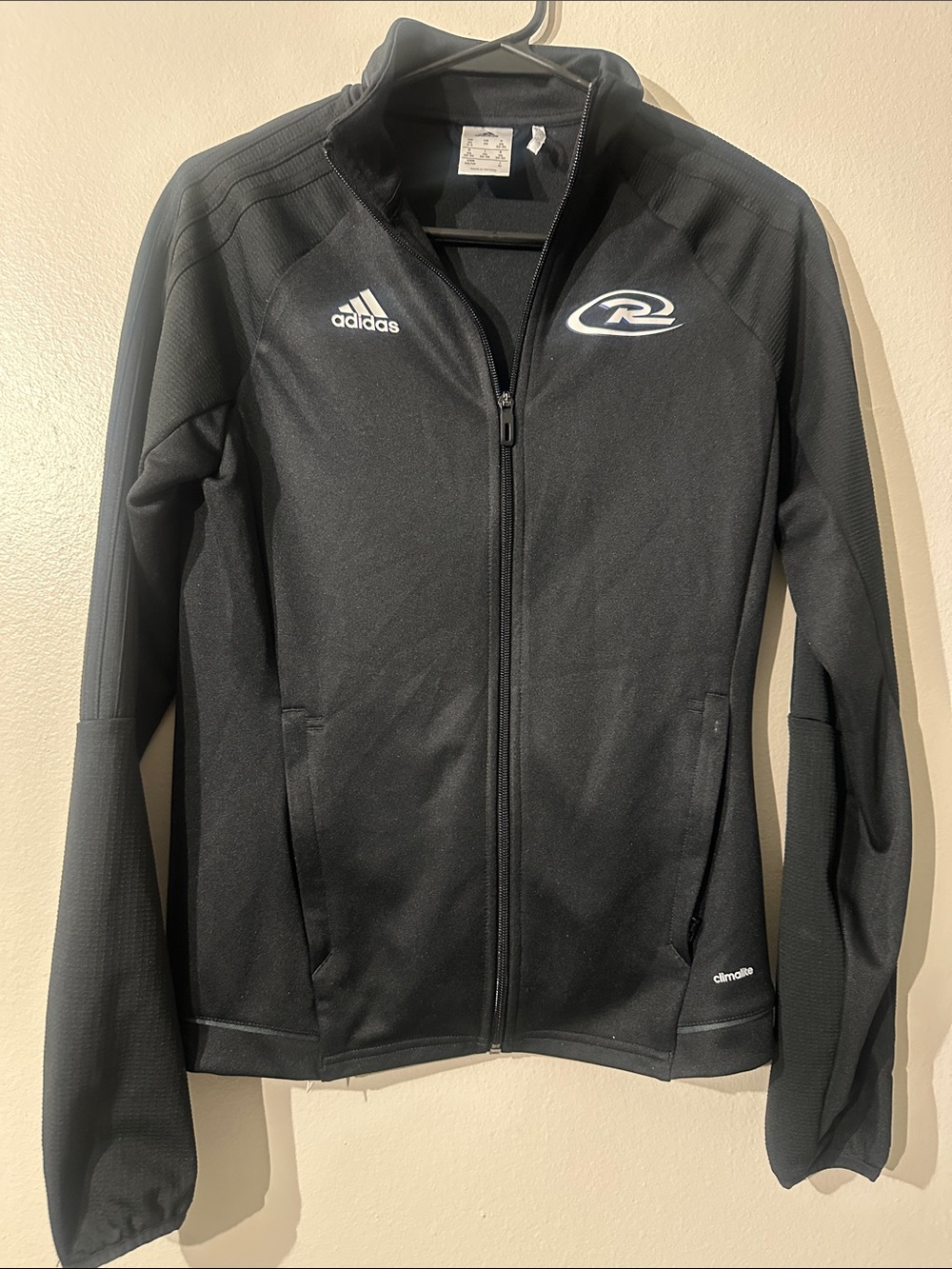adidas Black Women's Full-Zip Bomber Jacket with White Logos Sz XS